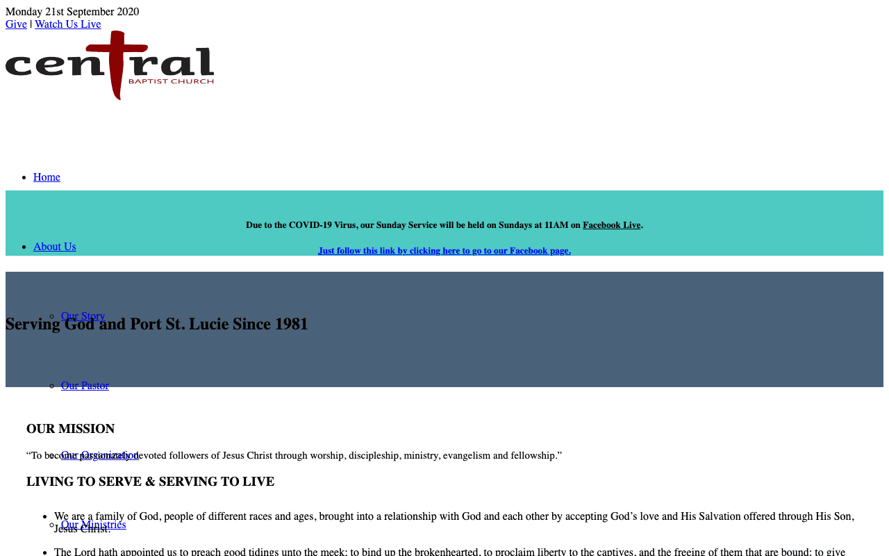 Central Baptist Church website before the redesign
