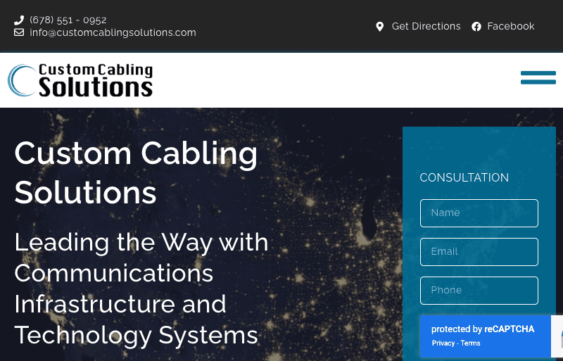 Custom Cabling Solutions website designed by CalTech Web