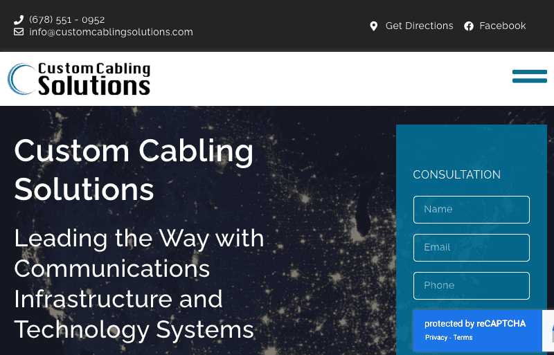 Custom Cabling Solutions website designed by CalTech Web