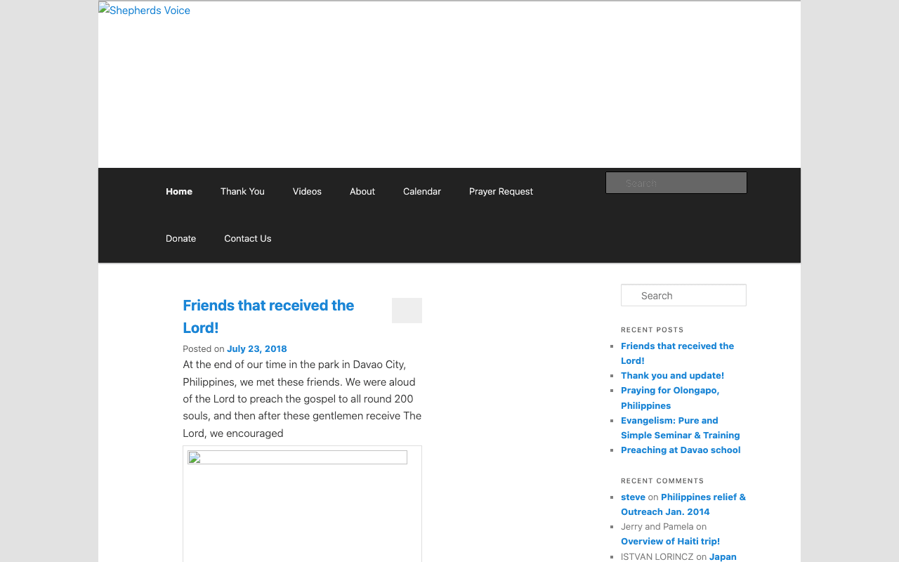 Shepherd’s Voice Evangelism website before the redesign
